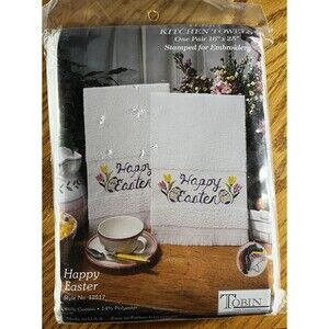 Tobin Happy Easter Kitchen Towels Stamped For Embroidery Style Floss Included